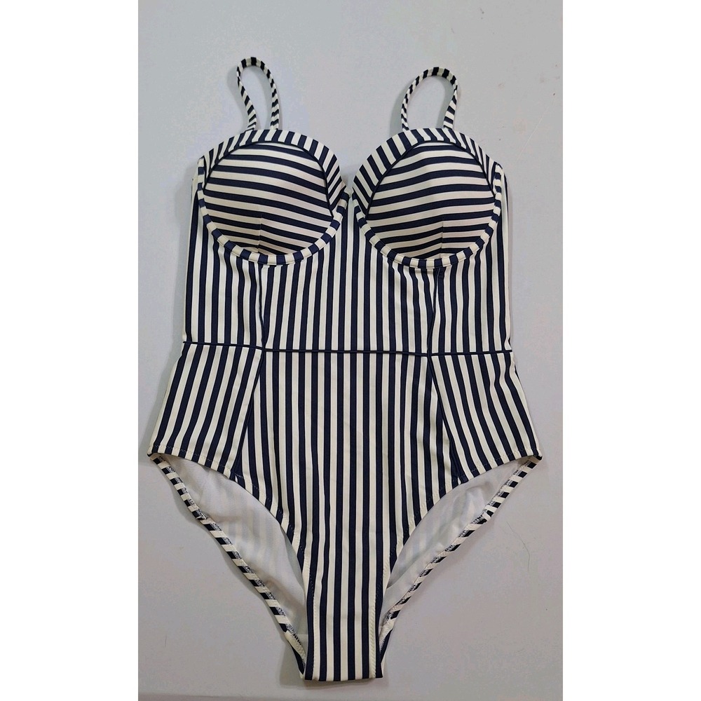 Boden Navy and White Striped One-Piece Swimsuit
